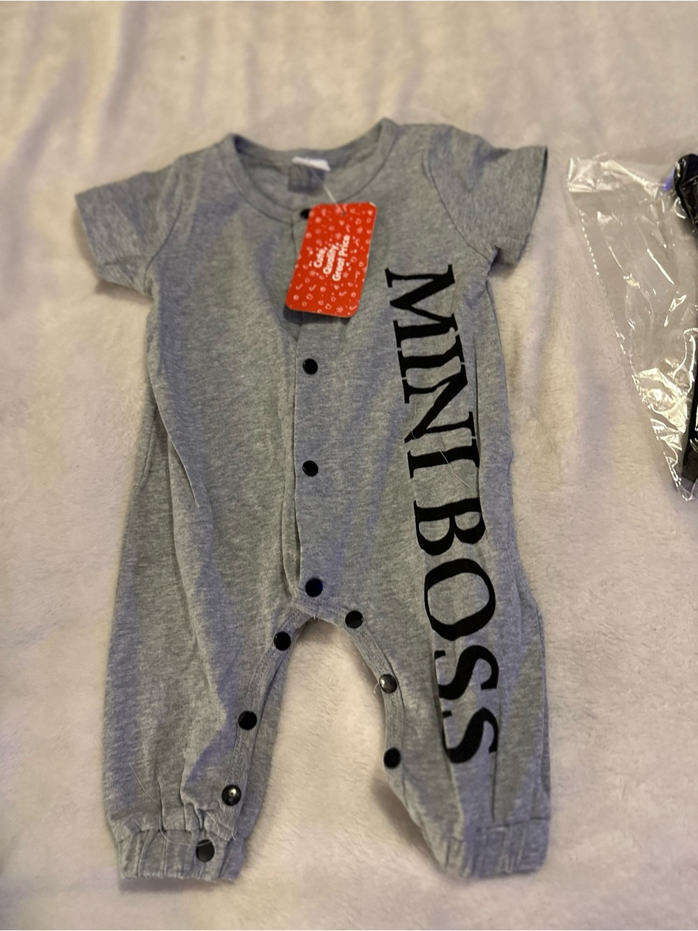 PatPat Gray 'MINI BOSS' Baby One-Piece Footie